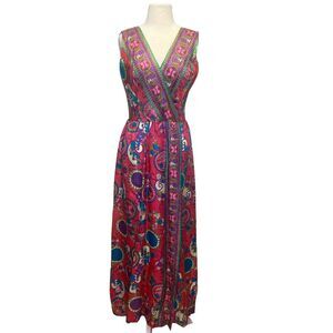 VTG Liberty Circle Maxi Dress Medium Floral Psychedelic Boho Pink Purple 60s 70s